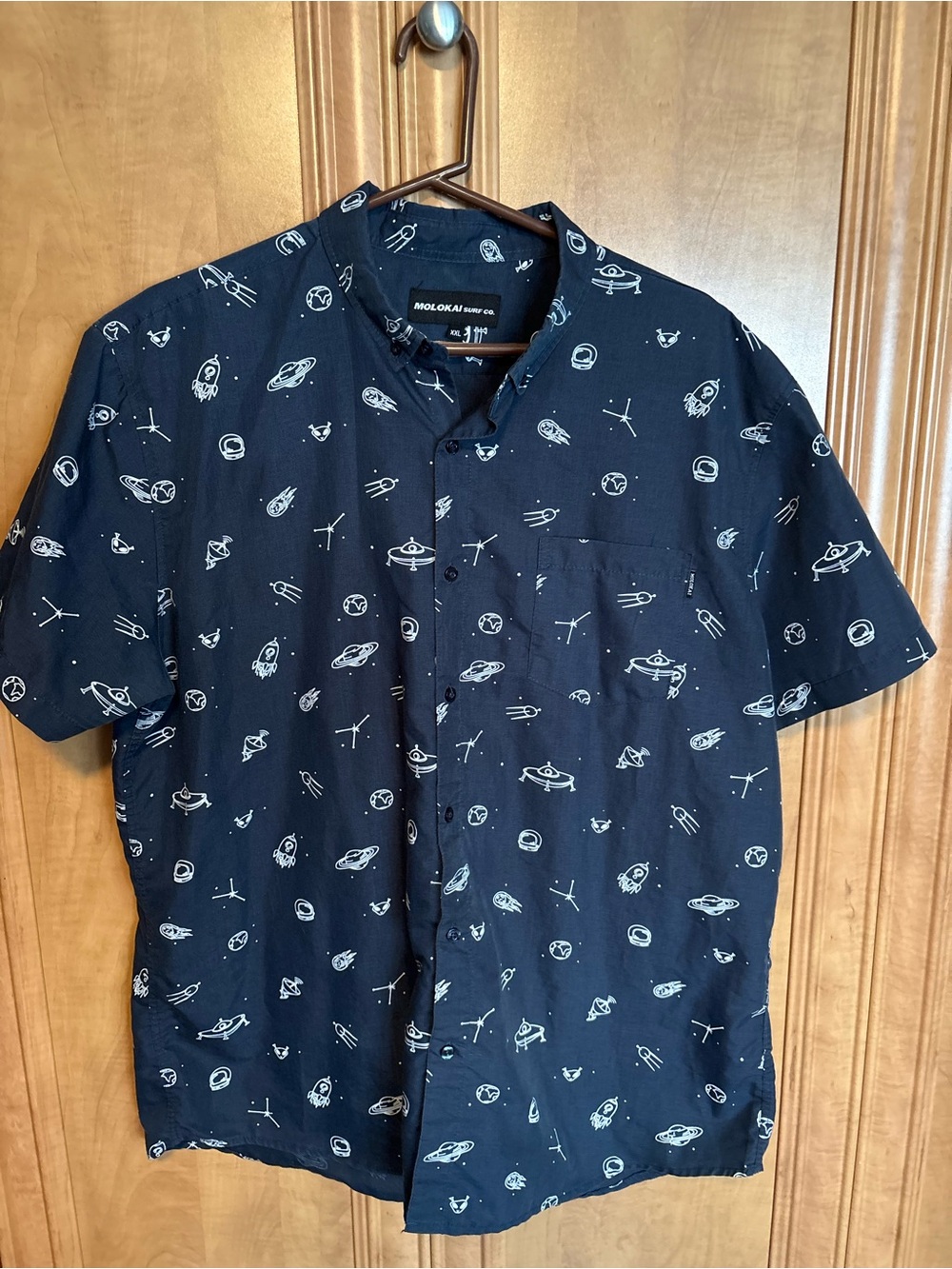 Molokai surf co  Navy Short-Sleeve Space Print Aloha Shirt